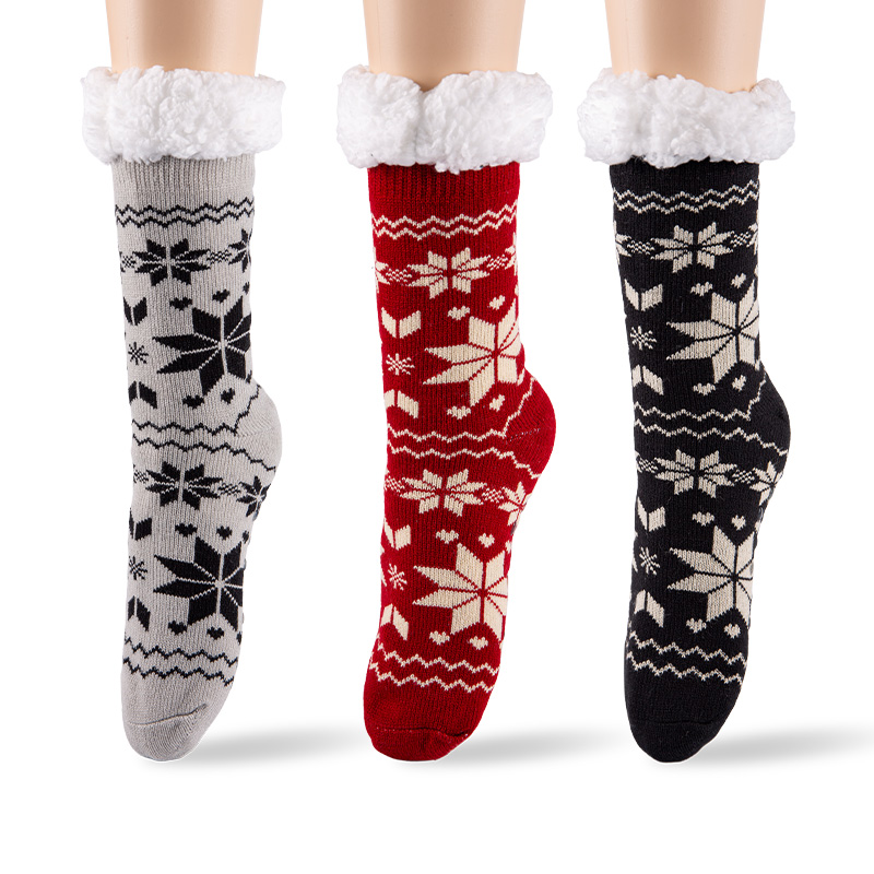 RZ016-1 Acrylic Cotton Fleece Nordic Snowflake Warm Non Slip Women’s Cabin Socks