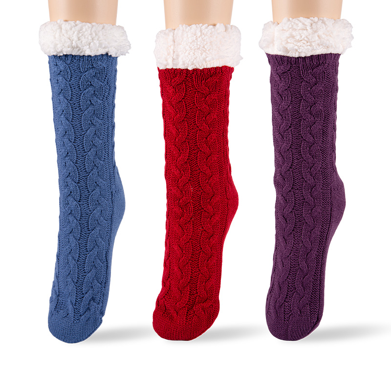RZ045/RZ143 Classic Textured Cable Knit Thick Sherpa Fleece Lined Warm Non Slip Women’s Cabin Socks
