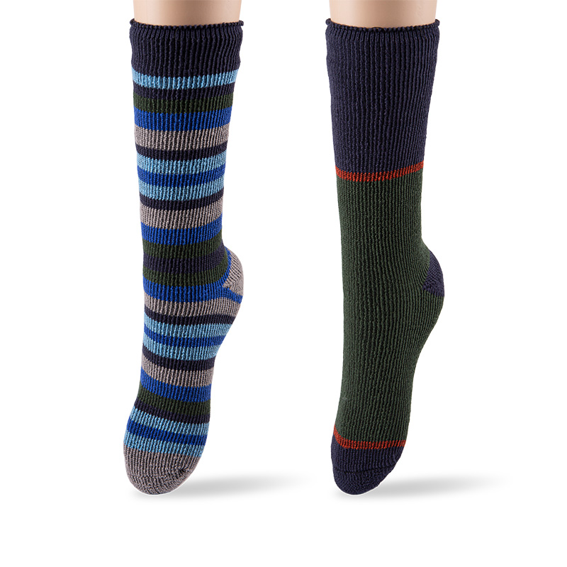 RZ114 Color-Block Striped Thickened Men's Boot Socks with Brushed Terry Lining