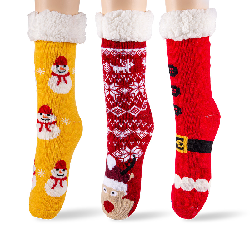 RZ130 Acrylic Cute Christmas Series Thick Sherpa Fleece Lined Non Slip Women’s Cabin Socks