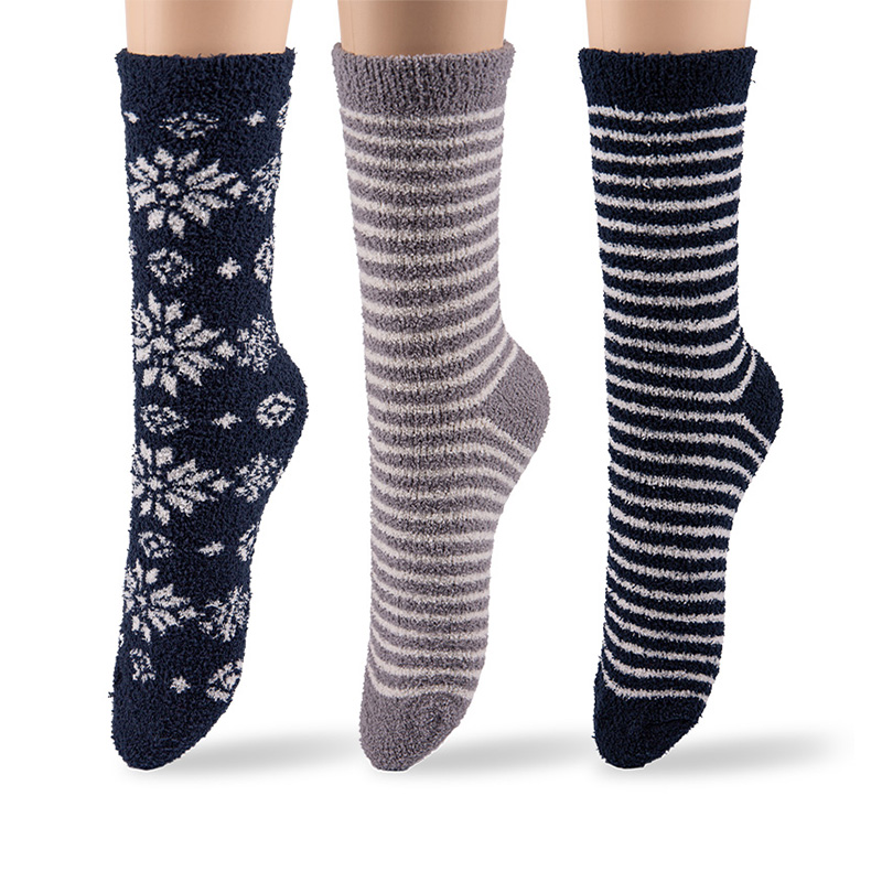RZ144 Half-Brushed Snowflake Striped Soft Warm Mid-Calf Women’s Boot Socks