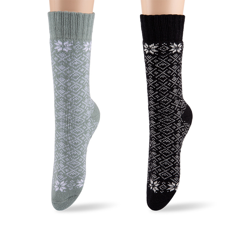 RZ157 Nordic Geometric Snowflake Brushed Acrylic Women’s Heat Retainer Socks