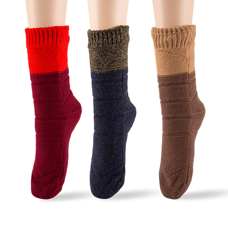 RZ159 Minimalist Color Block Acrylic Thick Double Layer Sherpa Fleece Lined Warm Non Slip Women’s Cabin Socks