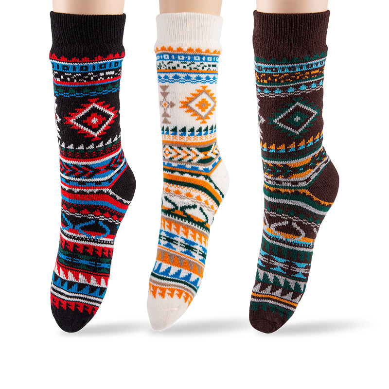 RZ188 Colorful Ethnic Style Thick Warm Men's Cabin Socks with Sherpa Fleece Lining and Anti-Slip Sole