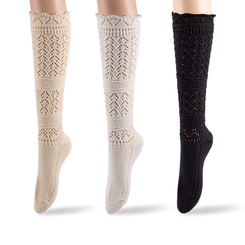 RZ271/284 Vintage Elegant Acrylic Hollow Cable Knit Knee High Socks