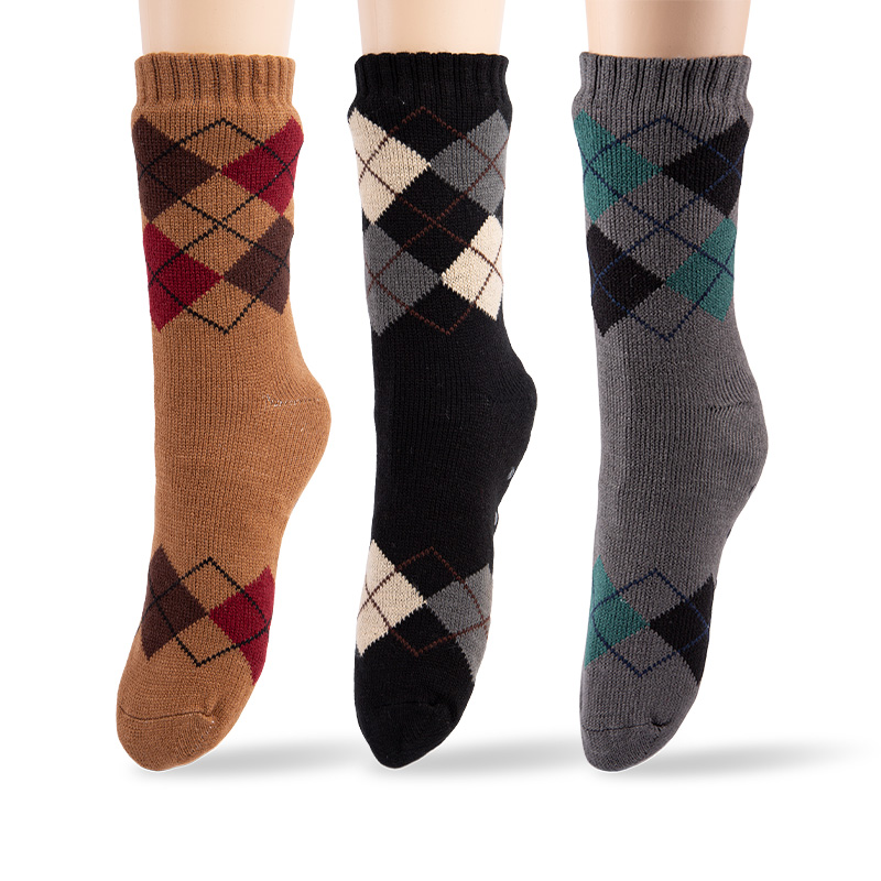 RZ299 Men's Classic Vintage Thick Warm Anti-Slip Cabin Socks with Sherpa Fleece Lining
