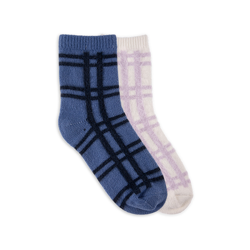 RZ305 Polyester Velvet Faux Mink Plaid Ankle Socks