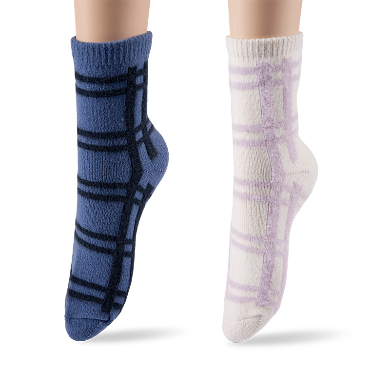 RZ305 Polyester Velvet Faux Mink Plaid Ankle Socks