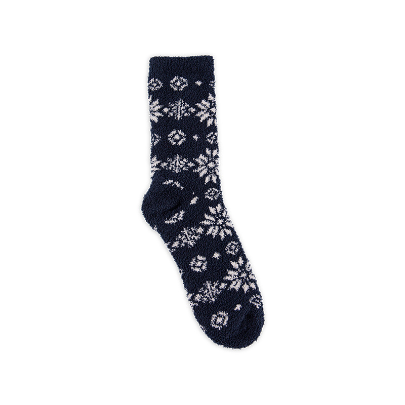 RZ144 Half-Brushed Snowflake Striped Soft Warm Mid-Calf Women’s Boot Socks