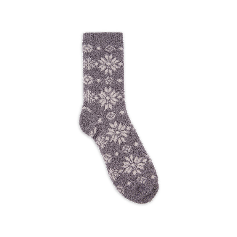 RZ144 Half-Brushed Snowflake Striped Soft Warm Mid-Calf Women’s Boot Socks
