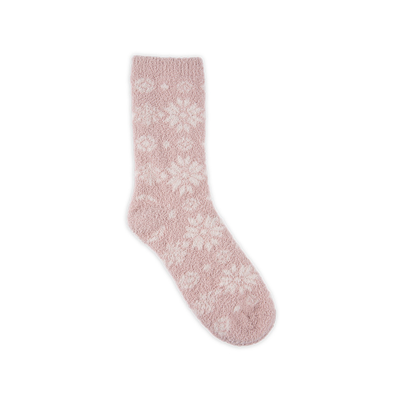RZ144 Half-Brushed Snowflake Striped Soft Warm Mid-Calf Women’s Boot Socks