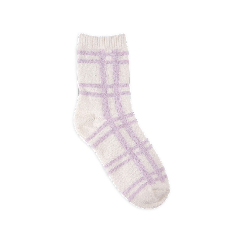 RZ305 Polyester Velvet Faux Mink Plaid Ankle Socks