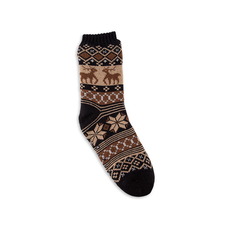RZ299 Men's Classic Vintage Thick Warm Anti-Slip Cabin Socks with Sherpa Fleece Lining