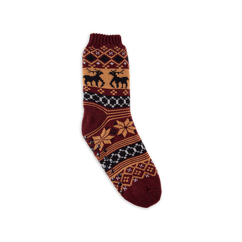 RZ299 Men's Classic Vintage Thick Warm Anti-Slip Cabin Socks with Sherpa Fleece Lining