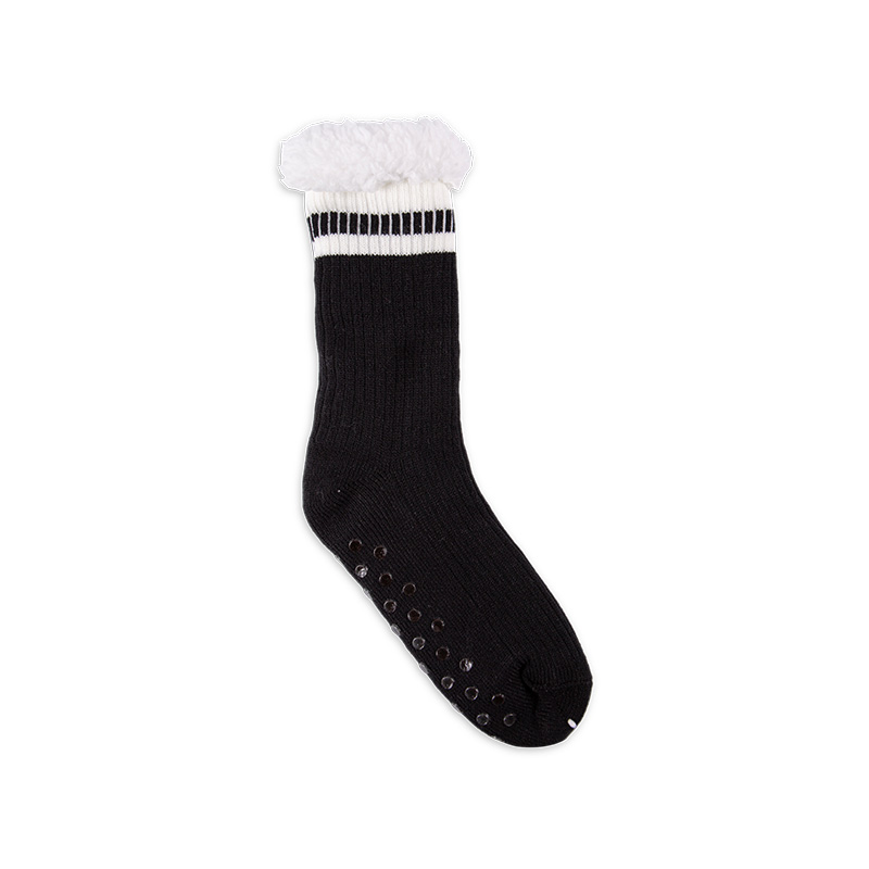 RZ274 Men's Minimalist Ribbed Acrylic Thick Warm Anti-Slip Cabin Socks with Sherpa Fleece Lining