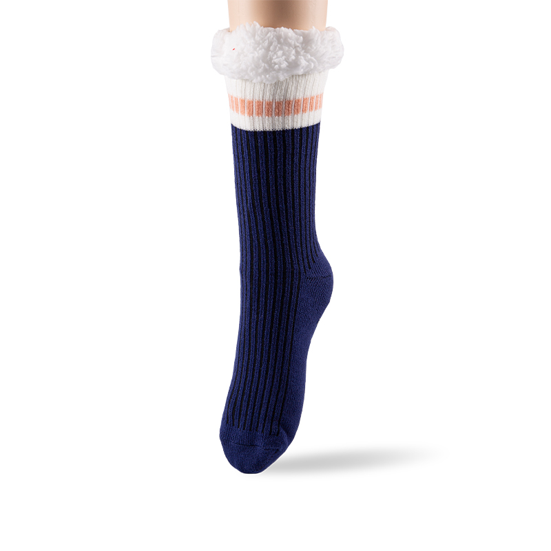 RZ274 Men's Minimalist Ribbed Acrylic Thick Warm Anti-Slip Cabin Socks with Sherpa Fleece Lining