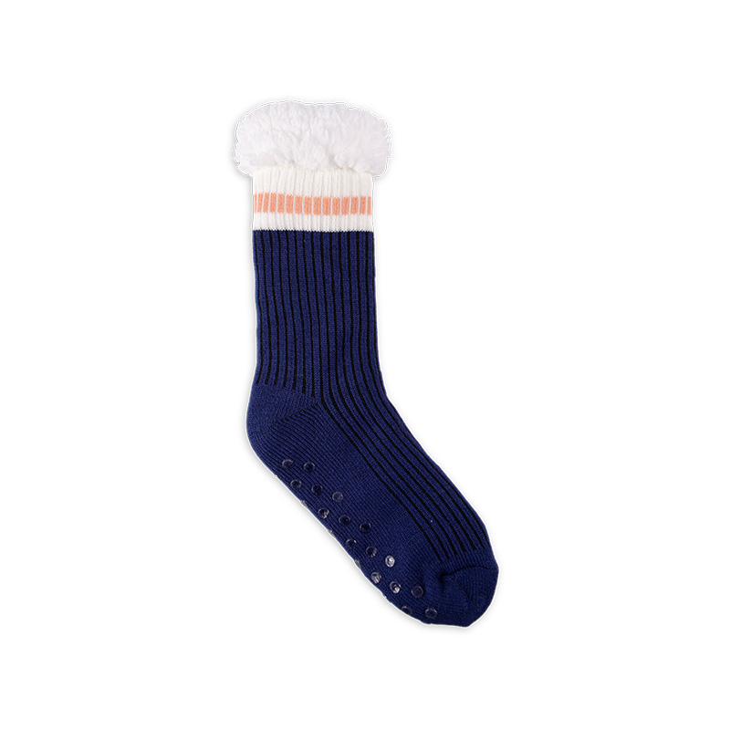 RZ274 Men's Minimalist Ribbed Acrylic Thick Warm Anti-Slip Cabin Socks with Sherpa Fleece Lining