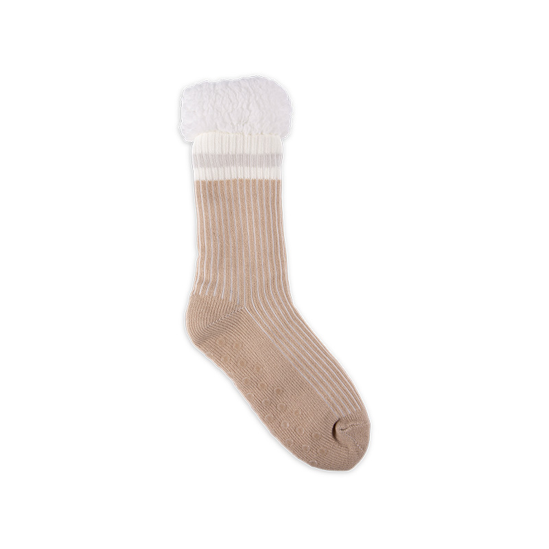 RZ274 Men's Minimalist Ribbed Acrylic Thick Warm Anti-Slip Cabin Socks with Sherpa Fleece Lining