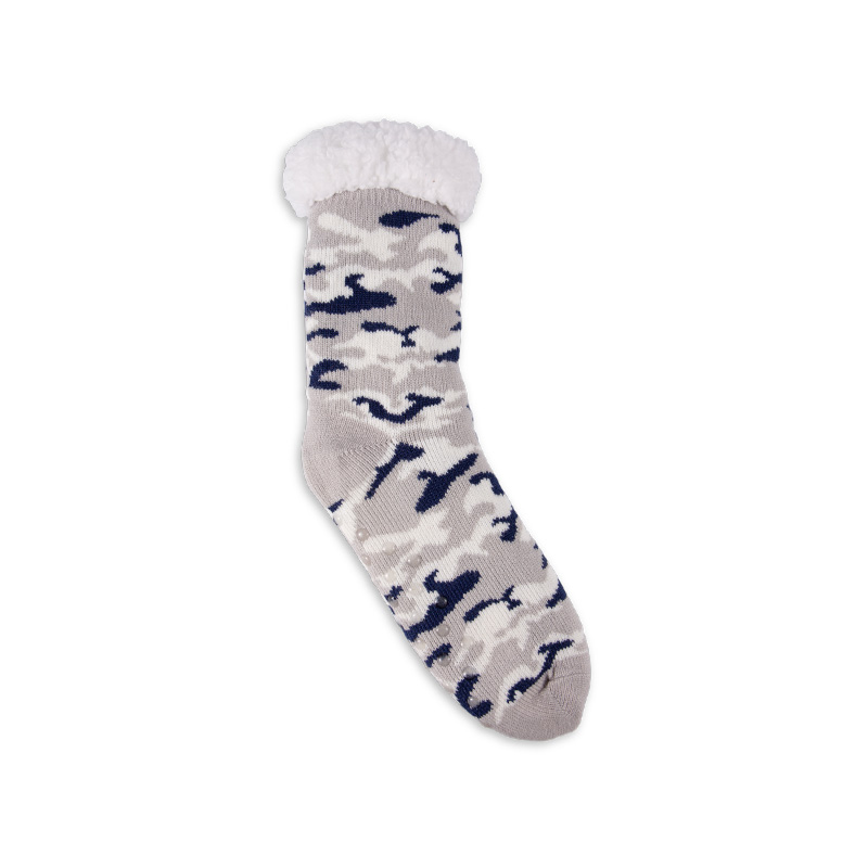 RZ253 Men's Thick Warm Anti-Slip Cabin Socks with Sherpa Fleece Lining and Leopard, Plaid, Diamond Patterns