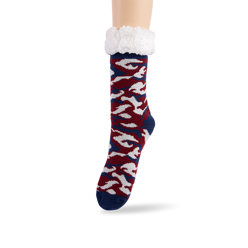 RZ253 Men's Thick Warm Anti-Slip Cabin Socks with Sherpa Fleece Lining and Leopard, Plaid, Diamond Patterns