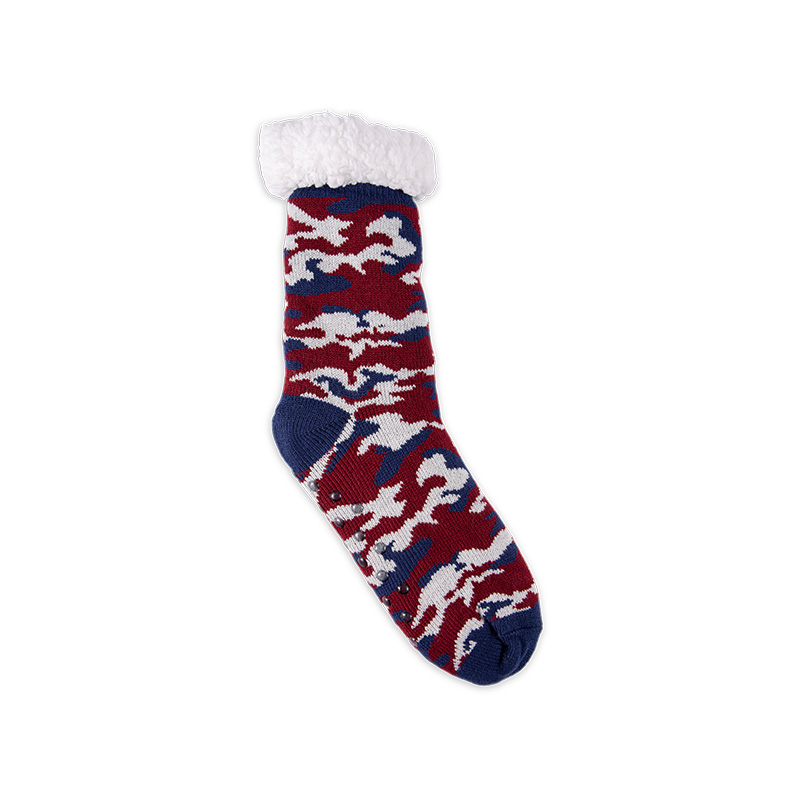 RZ253 Men's Thick Warm Anti-Slip Cabin Socks with Sherpa Fleece Lining and Leopard, Plaid, Diamond Patterns