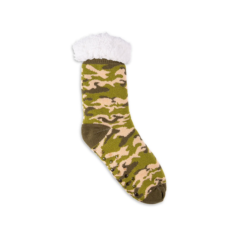 RZ253 Men's Thick Warm Anti-Slip Cabin Socks with Sherpa Fleece Lining and Leopard, Plaid, Diamond Patterns
