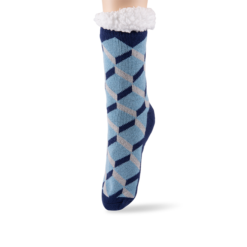 RZ253 Men's Thick Warm Anti-Slip Cabin Socks with Sherpa Fleece Lining and Leopard, Plaid, Diamond Patterns