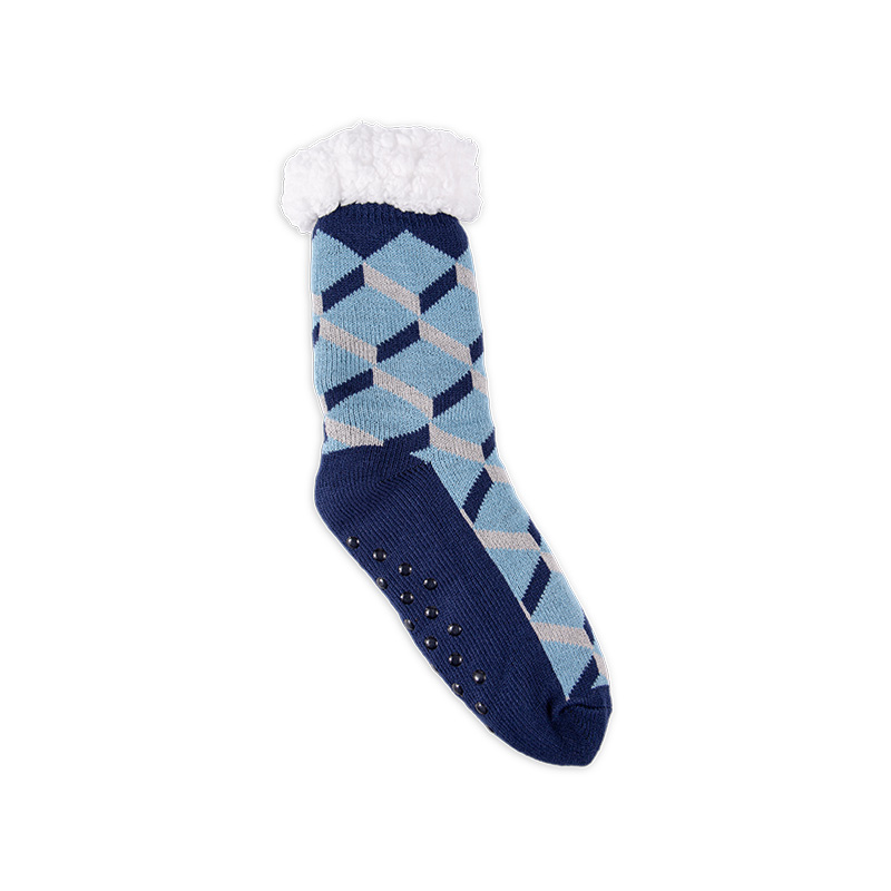 RZ253 Men's Thick Warm Anti-Slip Cabin Socks with Sherpa Fleece Lining and Leopard, Plaid, Diamond Patterns