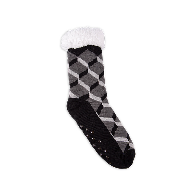RZ253 Men's Thick Warm Anti-Slip Cabin Socks with Sherpa Fleece Lining and Leopard, Plaid, Diamond Patterns