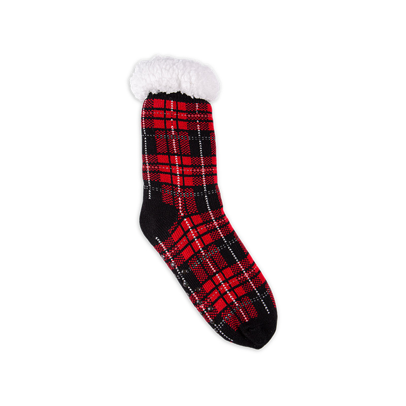RZ253 Men's Thick Warm Anti-Slip Cabin Socks with Sherpa Fleece Lining and Leopard, Plaid, Diamond Patterns