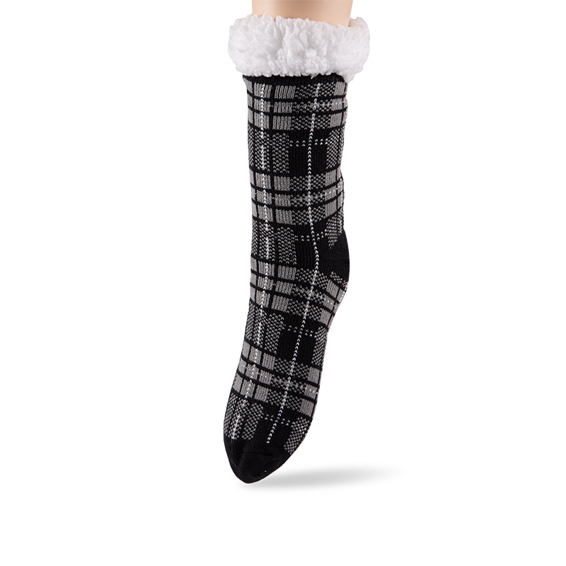 RZ253 Men's Thick Warm Anti-Slip Cabin Socks with Sherpa Fleece Lining and Leopard, Plaid, Diamond Patterns