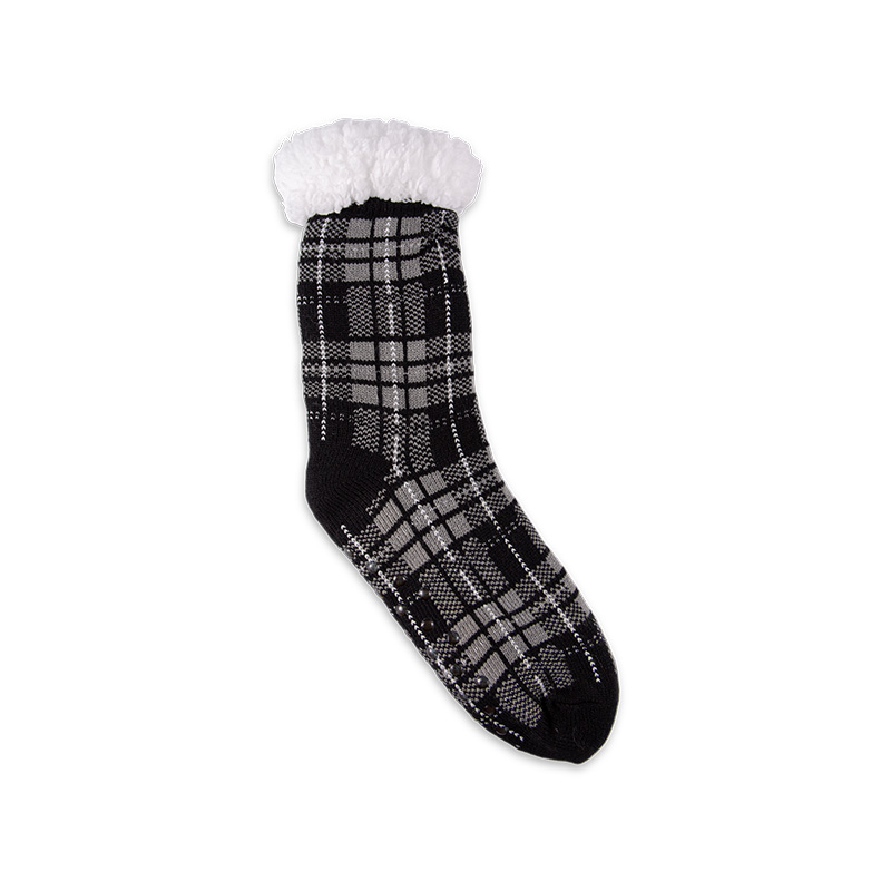 RZ253 Men's Thick Warm Anti-Slip Cabin Socks with Sherpa Fleece Lining and Leopard, Plaid, Diamond Patterns
