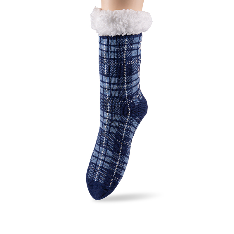 RZ253 Men's Thick Warm Anti-Slip Cabin Socks with Sherpa Fleece Lining and Leopard, Plaid, Diamond Patterns