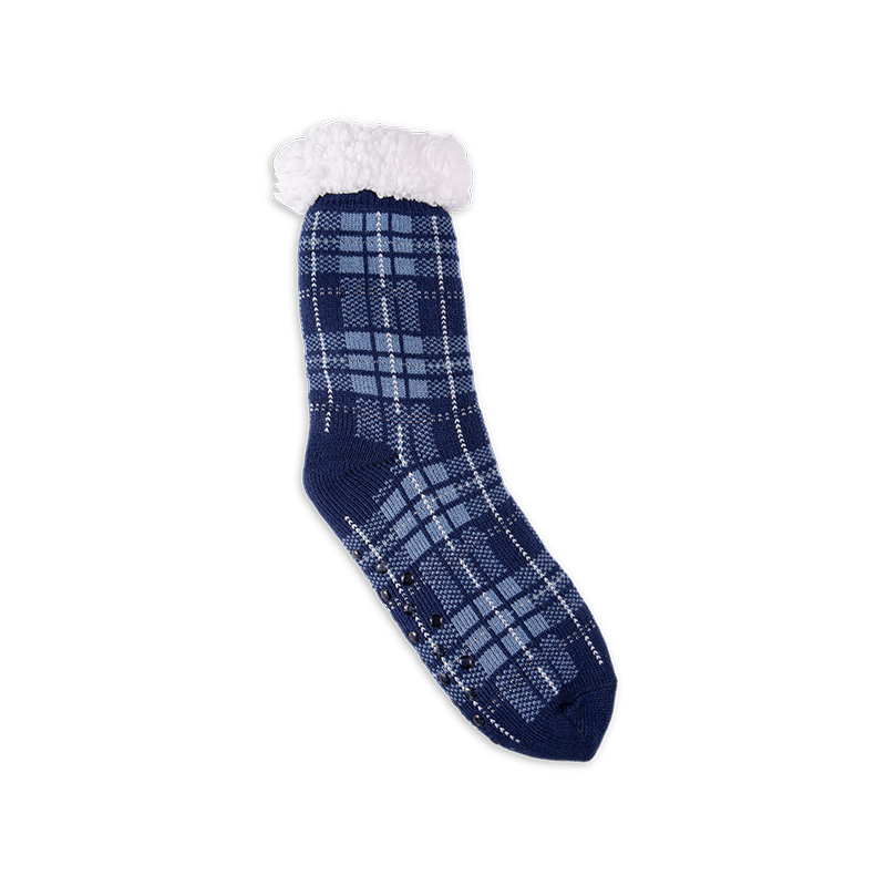RZ253 Men's Thick Warm Anti-Slip Cabin Socks with Sherpa Fleece Lining and Leopard, Plaid, Diamond Patterns
