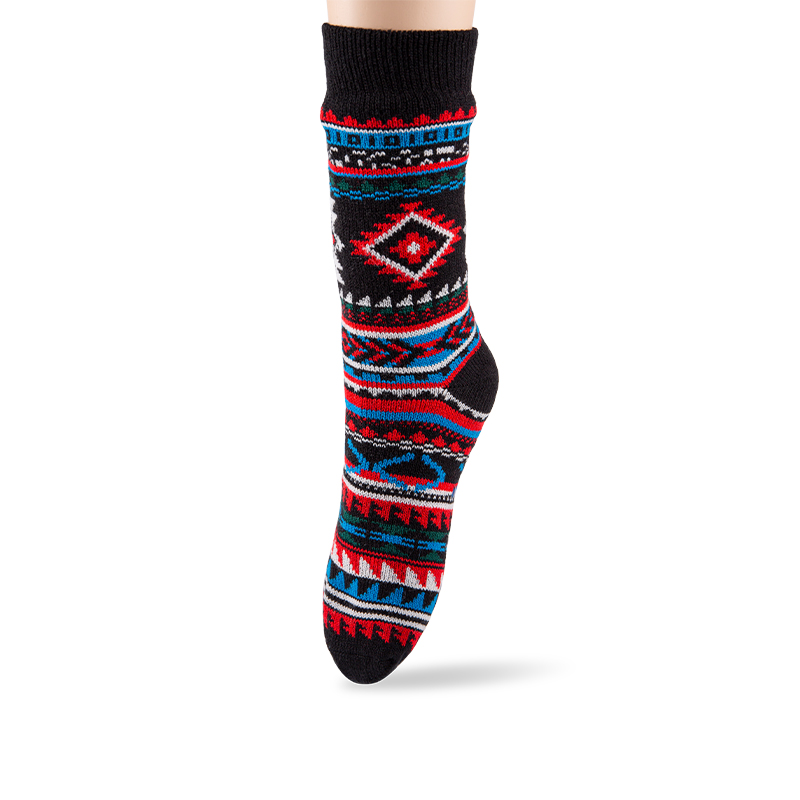 RZ188 Colorful Ethnic Style Thick Warm Men's Cabin Socks with Sherpa Fleece Lining and Anti-Slip Sole