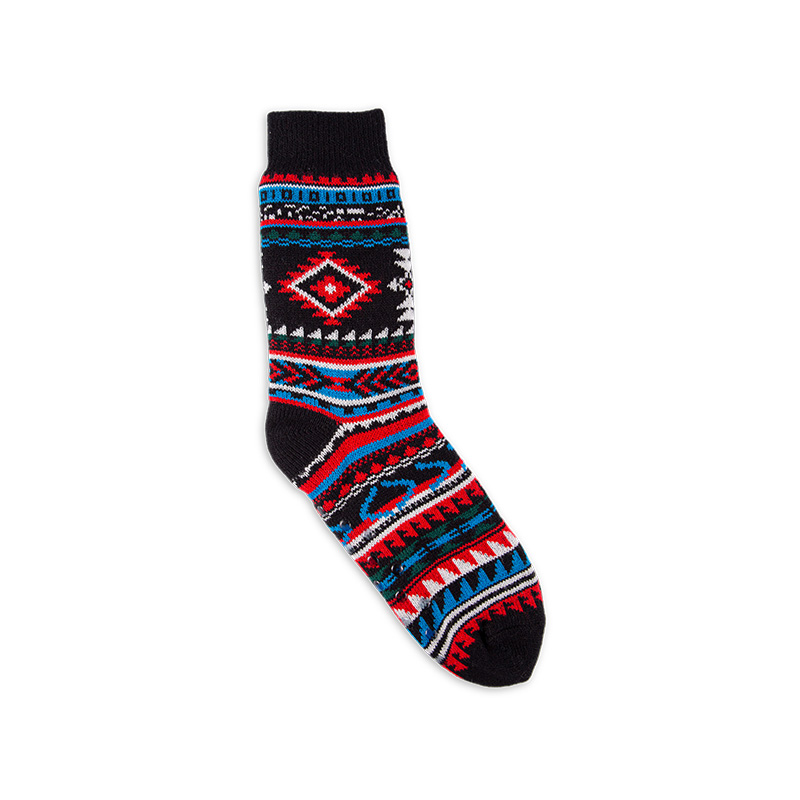 RZ188 Colorful Ethnic Style Thick Warm Men's Cabin Socks with Sherpa Fleece Lining and Anti-Slip Sole