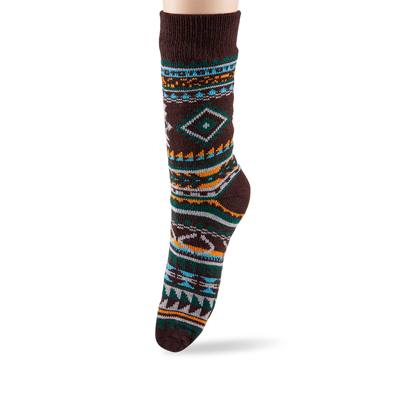 RZ188 Colorful Ethnic Style Thick Warm Men's Cabin Socks with Sherpa Fleece Lining and Anti-Slip Sole