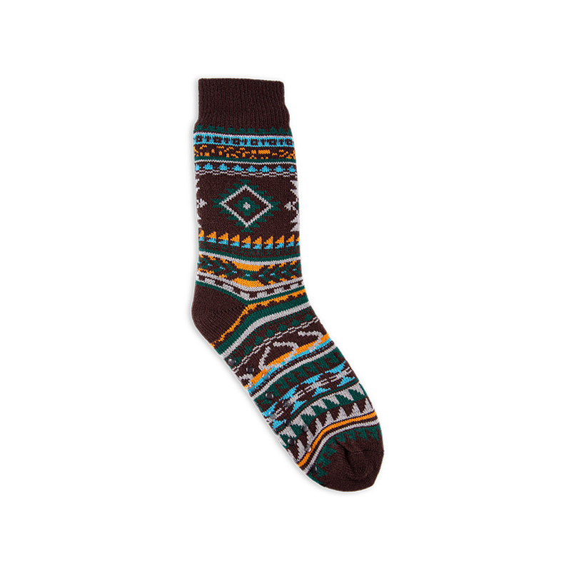 RZ188 Colorful Ethnic Style Thick Warm Men's Cabin Socks with Sherpa Fleece Lining and Anti-Slip Sole