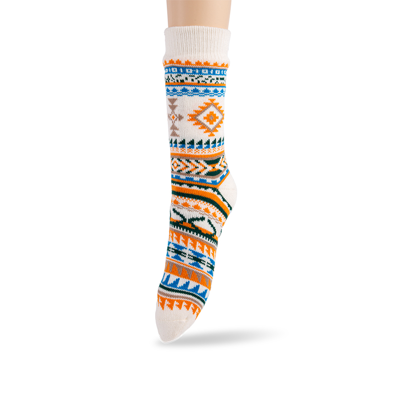 RZ188 Colorful Ethnic Style Thick Warm Men's Cabin Socks with Sherpa Fleece Lining and Anti-Slip Sole