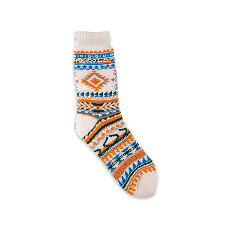 RZ188 Colorful Ethnic Style Thick Warm Men's Cabin Socks with Sherpa Fleece Lining and Anti-Slip Sole