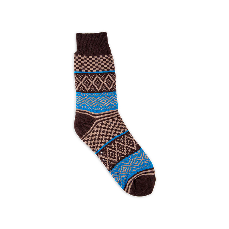 RZ188 Colorful Ethnic Style Thick Warm Men's Cabin Socks with Sherpa Fleece Lining and Anti-Slip Sole