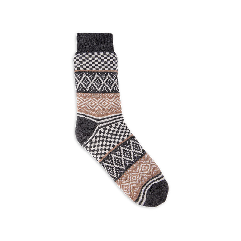 RZ188 Colorful Ethnic Style Thick Warm Men's Cabin Socks with Sherpa Fleece Lining and Anti-Slip Sole