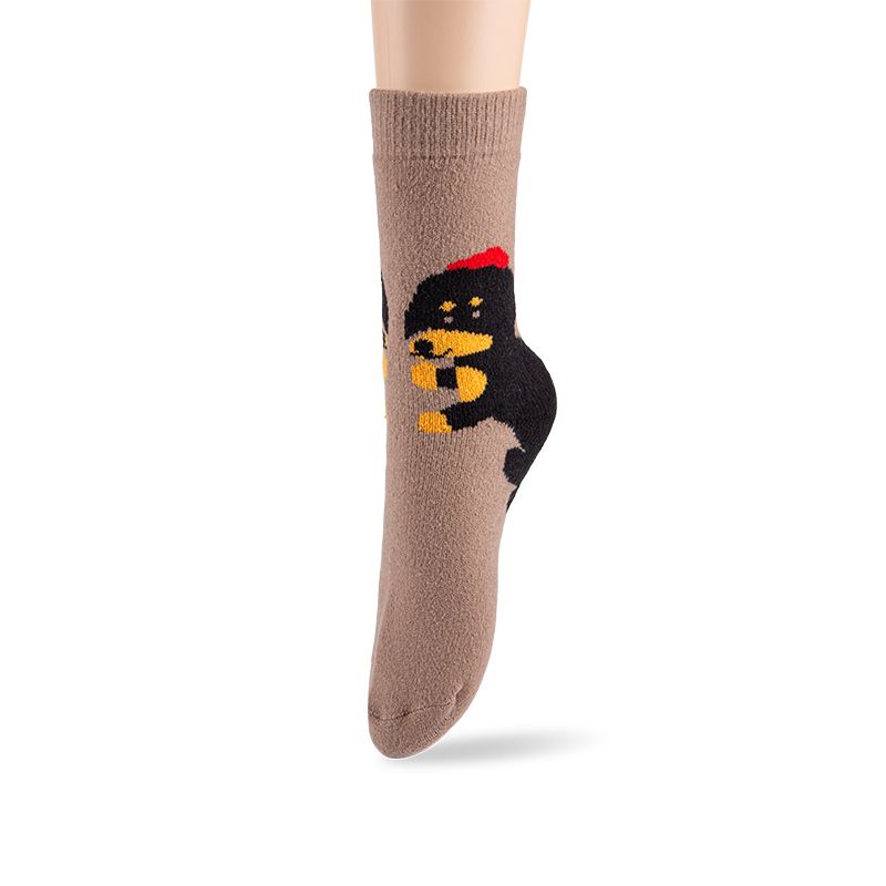 RZ229 Playful Animal Brushed Polyester Fleece Women’s Heat Retainer Socks