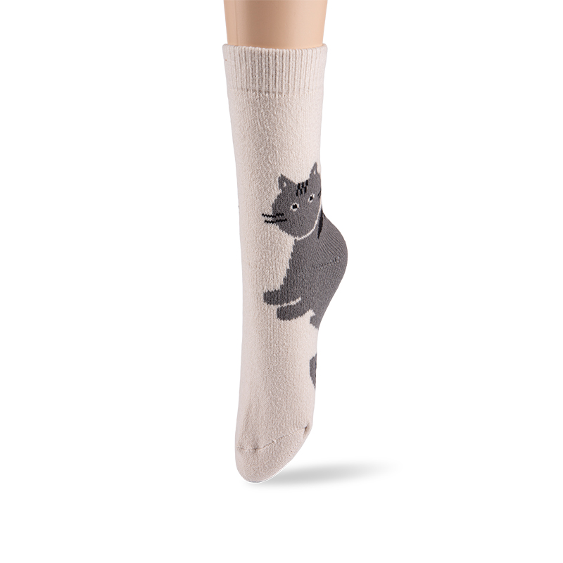 RZ229 Playful Animal Brushed Polyester Fleece Women’s Heat Retainer Socks