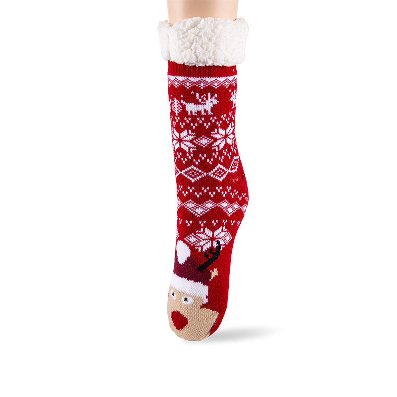 RZ130 Acrylic Cute Christmas Series Thick Sherpa Fleece Lined Non Slip Women’s Cabin Socks