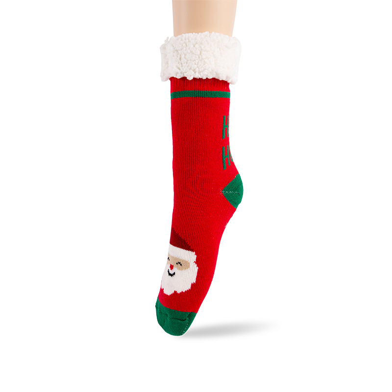 RZ130 Acrylic Cute Christmas Series Thick Sherpa Fleece Lined Non Slip Women’s Cabin Socks