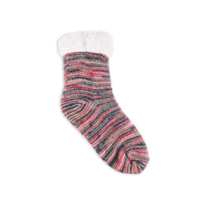 RZ033 Comfortable Shiny Gradient Striped Plush Mink Fleece Sherpa Fleece Lined Non Slip Women’s Cabin Socks