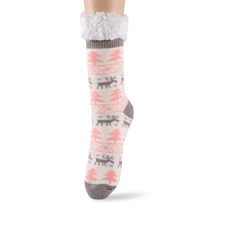 RZ016-1 Winter Moose Thick Sherpa Fleece Lined Warm Non Slip Women’s Cabin Socks