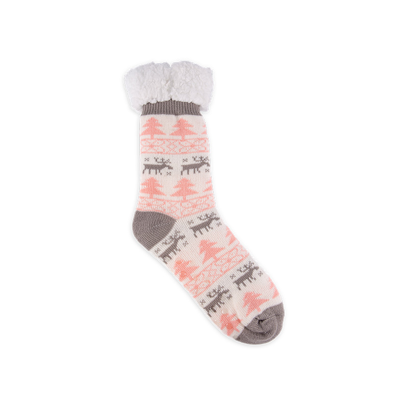 RZ016-1 Winter Moose Thick Sherpa Fleece Lined Warm Non Slip Women’s Cabin Socks