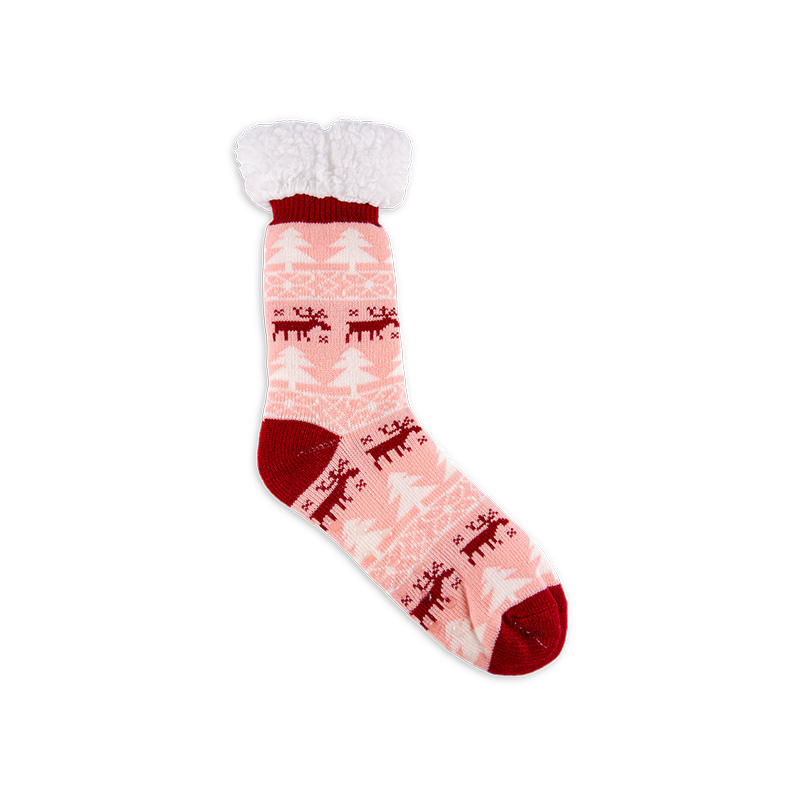RZ016-1 Winter Moose Thick Sherpa Fleece Lined Warm Non Slip Women’s Cabin Socks